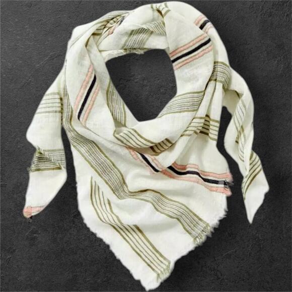 J Jill Triangle Scarf Woven Stripe 68”x32” 100% Cotton Textured - Picture 1 of 7